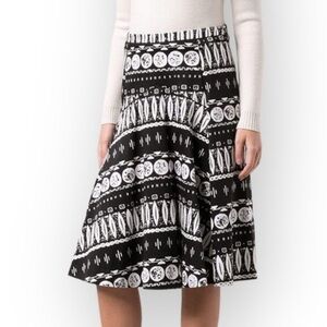Veronica Beard Woodblock Print Midi Skirt, Black/white, Size 0